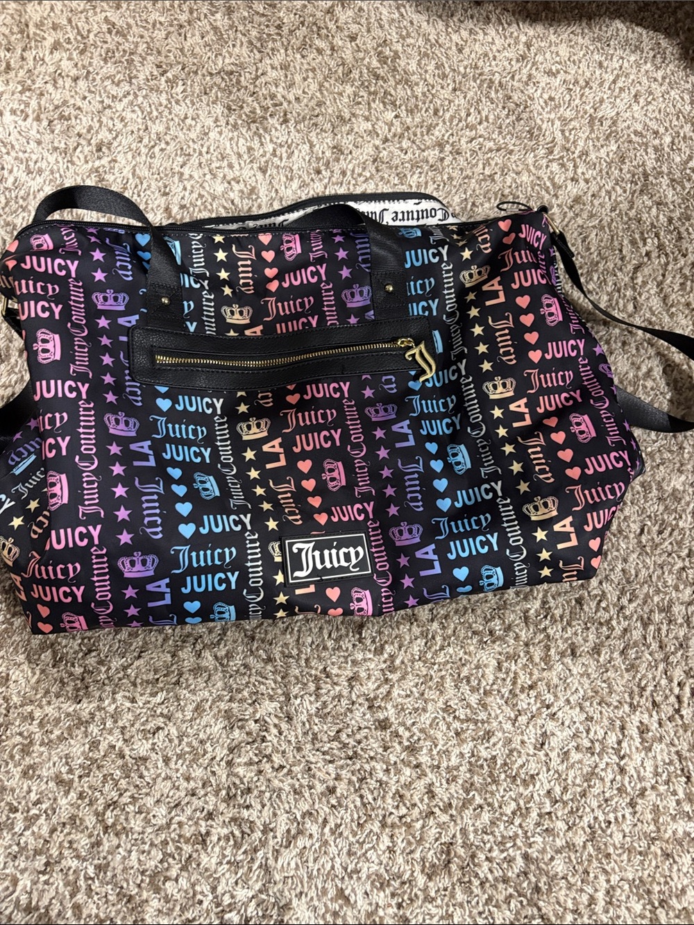 Juicy Couture Black Tote with Rainbow Logo Print